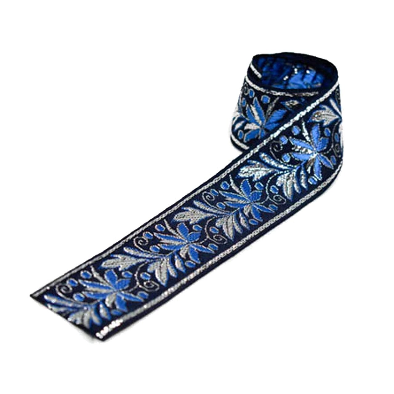 1 Yard Blue Floral Jacquard Ribbon Decorative Trim for Sewing Crafts 1.25 Inch Width